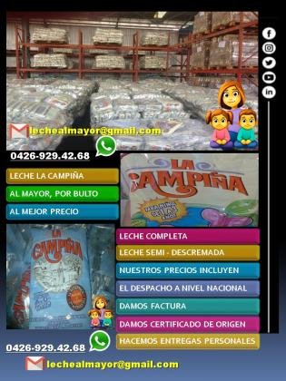 Leche La Campiña al mayor, el precio incluye el despacho.