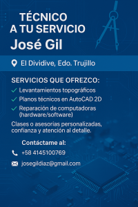 Técnico a tu servicio – José [Tu Apellido] ???? El Dividive, Edo. Trujillo  ???? Servicios que o